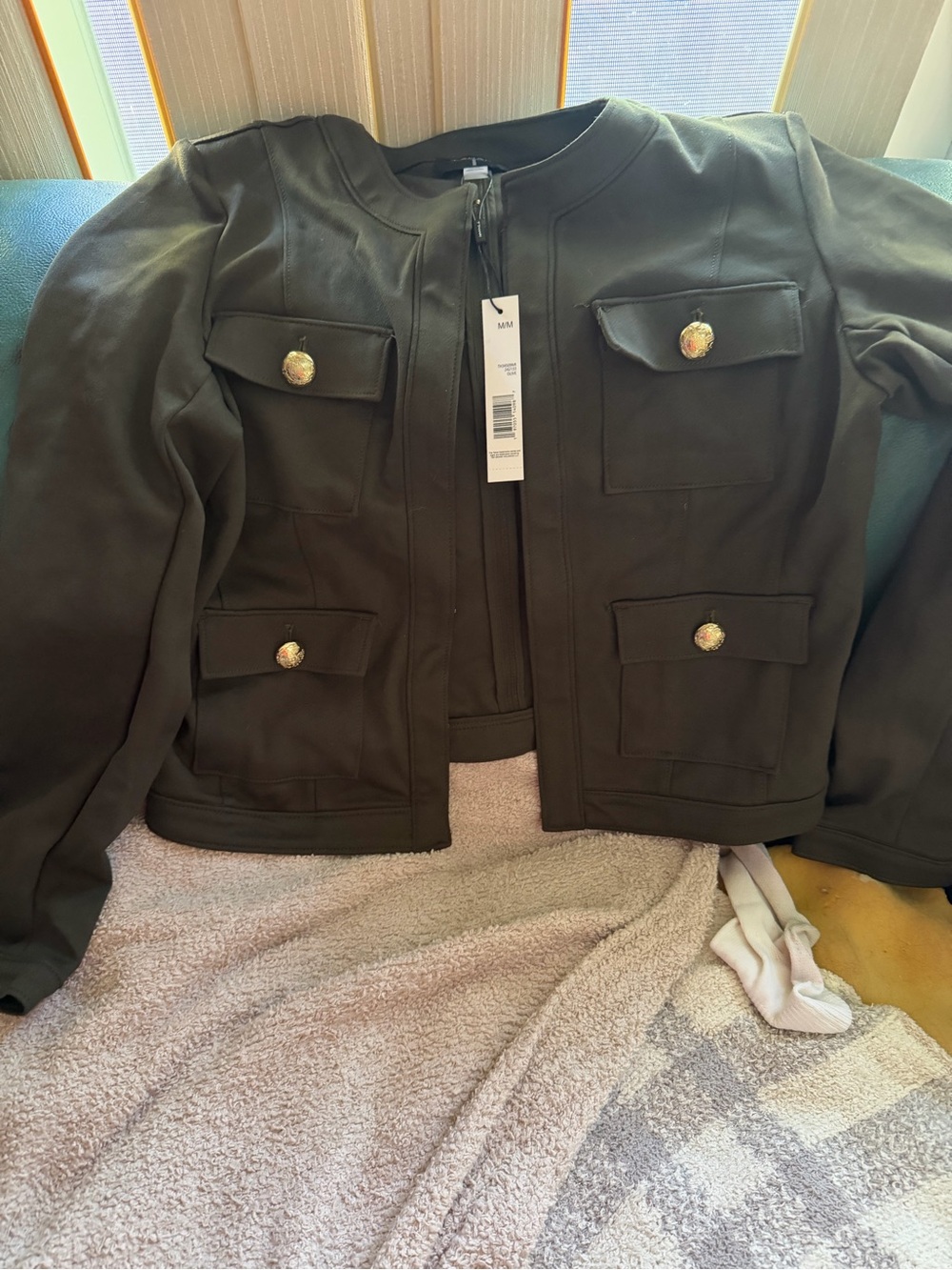Olive Green Women's Military-Inspired Pocket Jacket